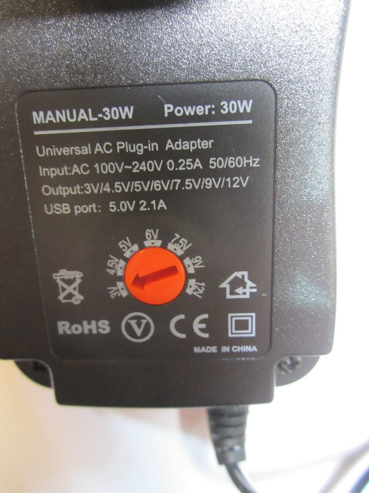 EU 3V/4.5V/5V/6V/7.5V/9V/12V 30W Universal Switching Adapter Power Supply + 6 Tips
