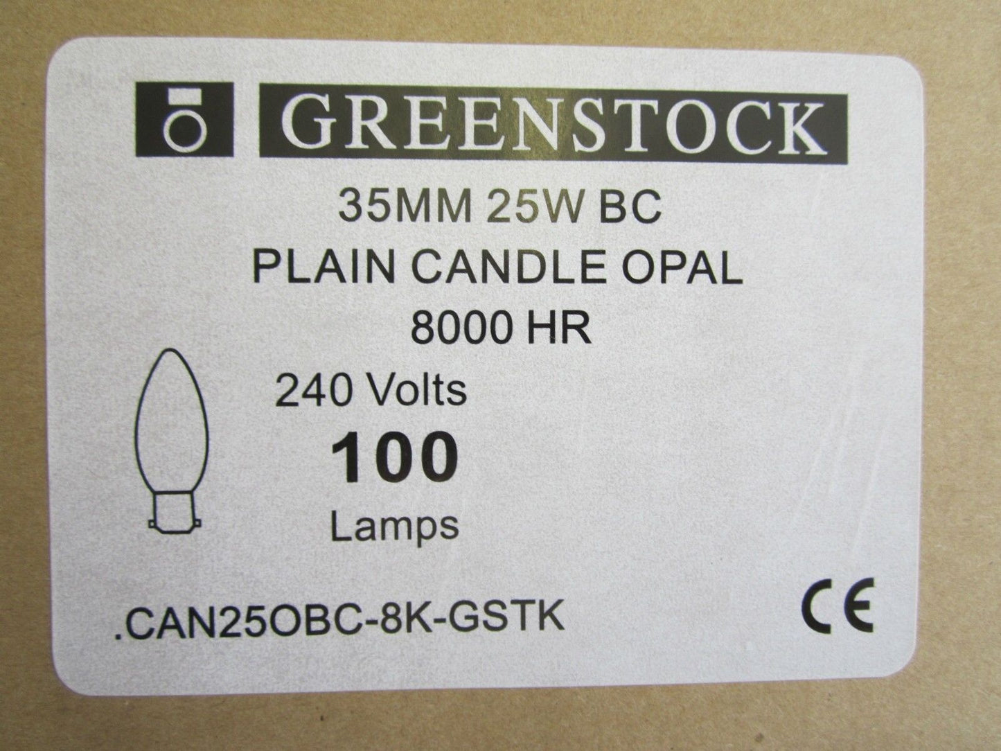10 x GREENSTOCK 35mm 25W BC Plain Candle Light Bulb Opal 8000hr 150lm Long Life