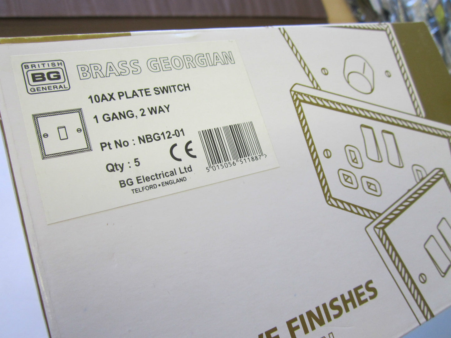 5 x Brass Georgian NBG12-01 10AX Plate Switch 1 Gang 2 Way Single Light Switch