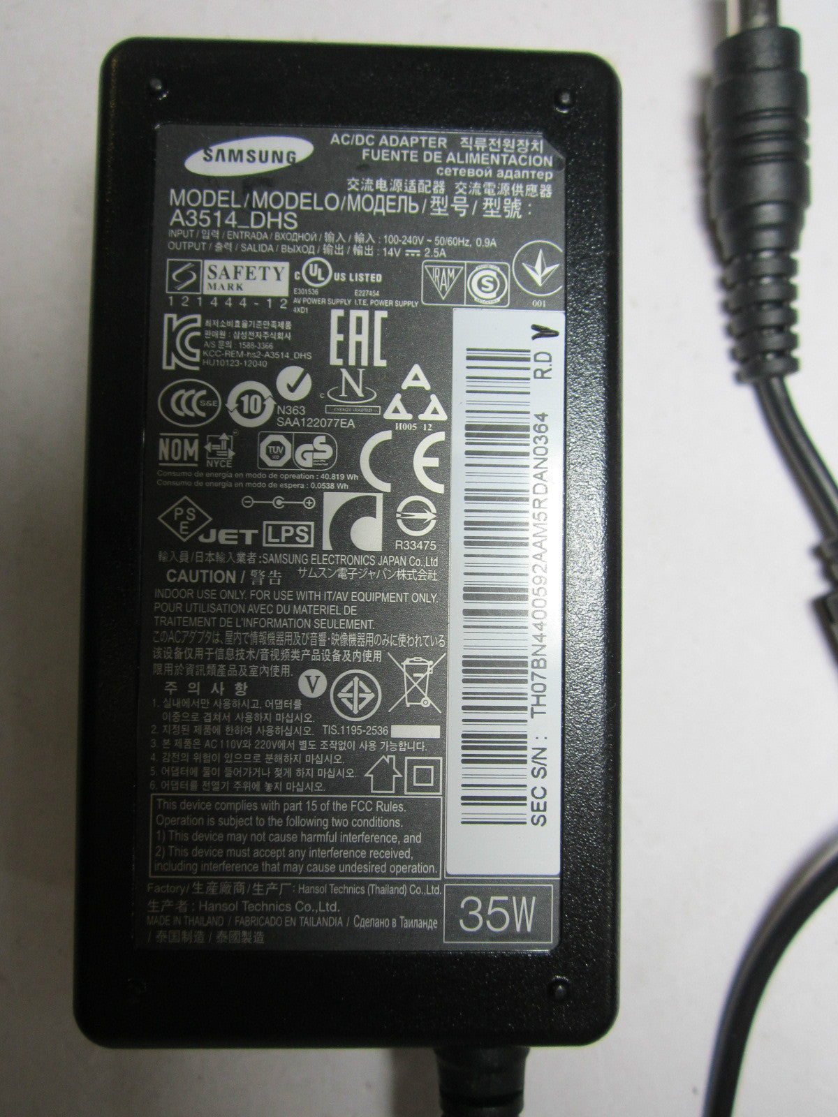 EU AC-DC ADAPTOR for Samsung 14V 1.78A Color Display S22F352FH S22F352FHU