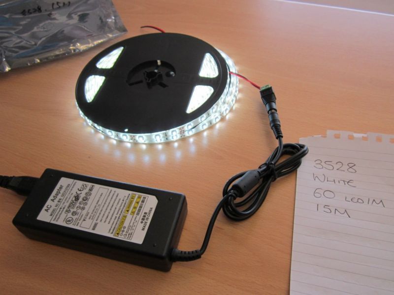 15M 3528 WHITE 60 LED/M Waterproof Adhesive LED Light Strip + PSU