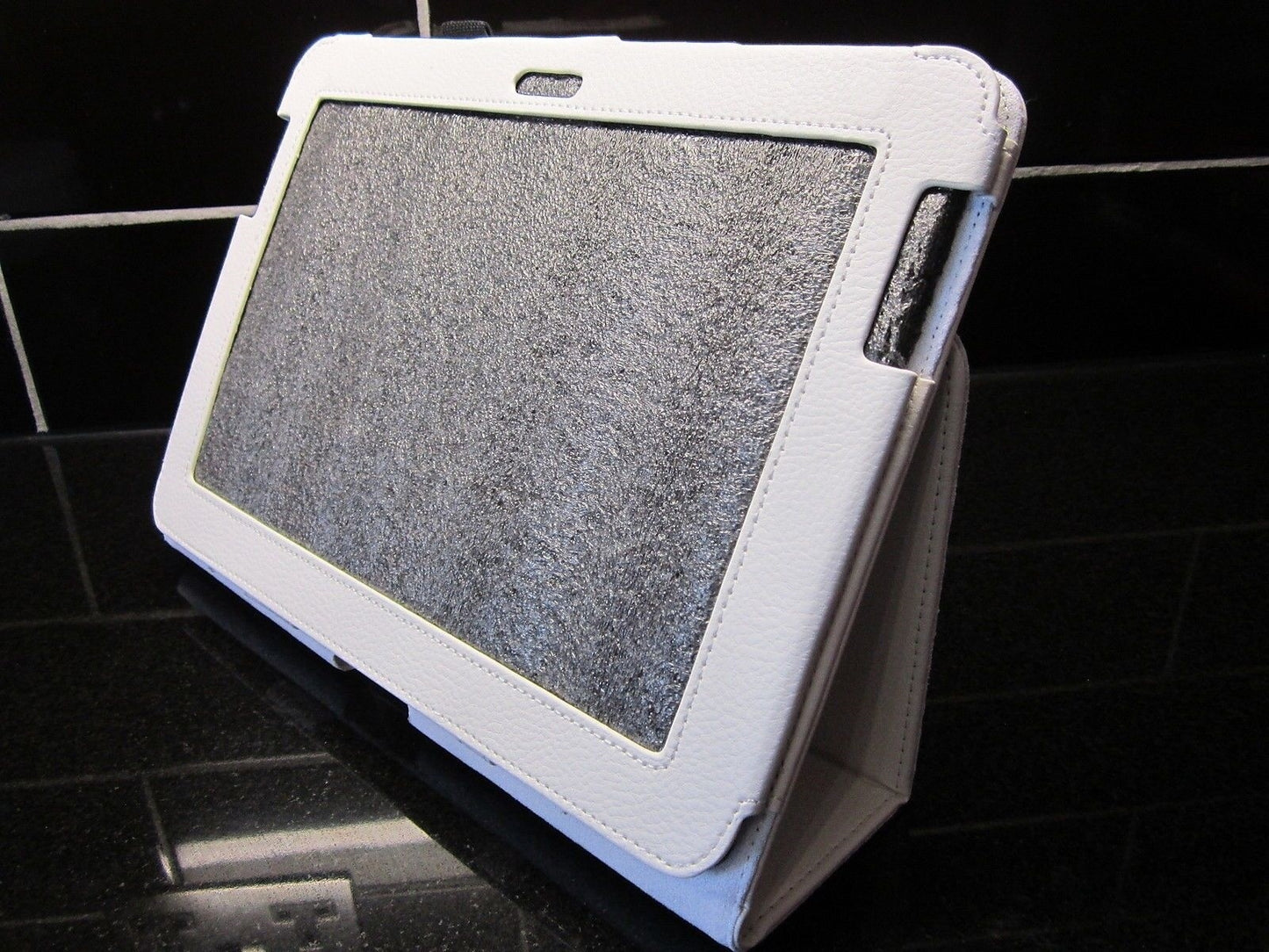 White/Cream Samsung Galaxy Note N8000 Litchi Leather Carry Case /Angle Stand