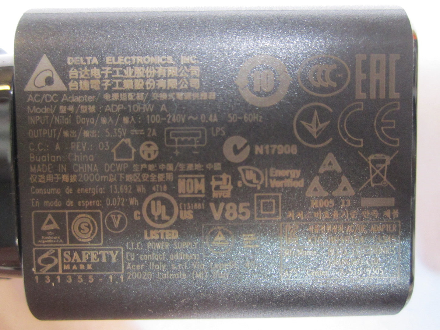 Genuine DELTA ELECTRONICS INC AC/DC Adapter ADP-10HW A 5.35V 2A EU USB Plug