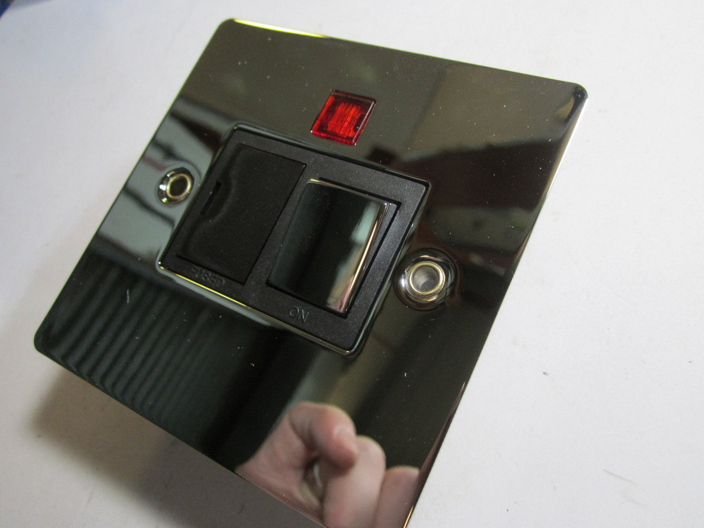 Switched Switch Spur Fused Socket Light Neon Polished Chrome Mirror Flat Plate