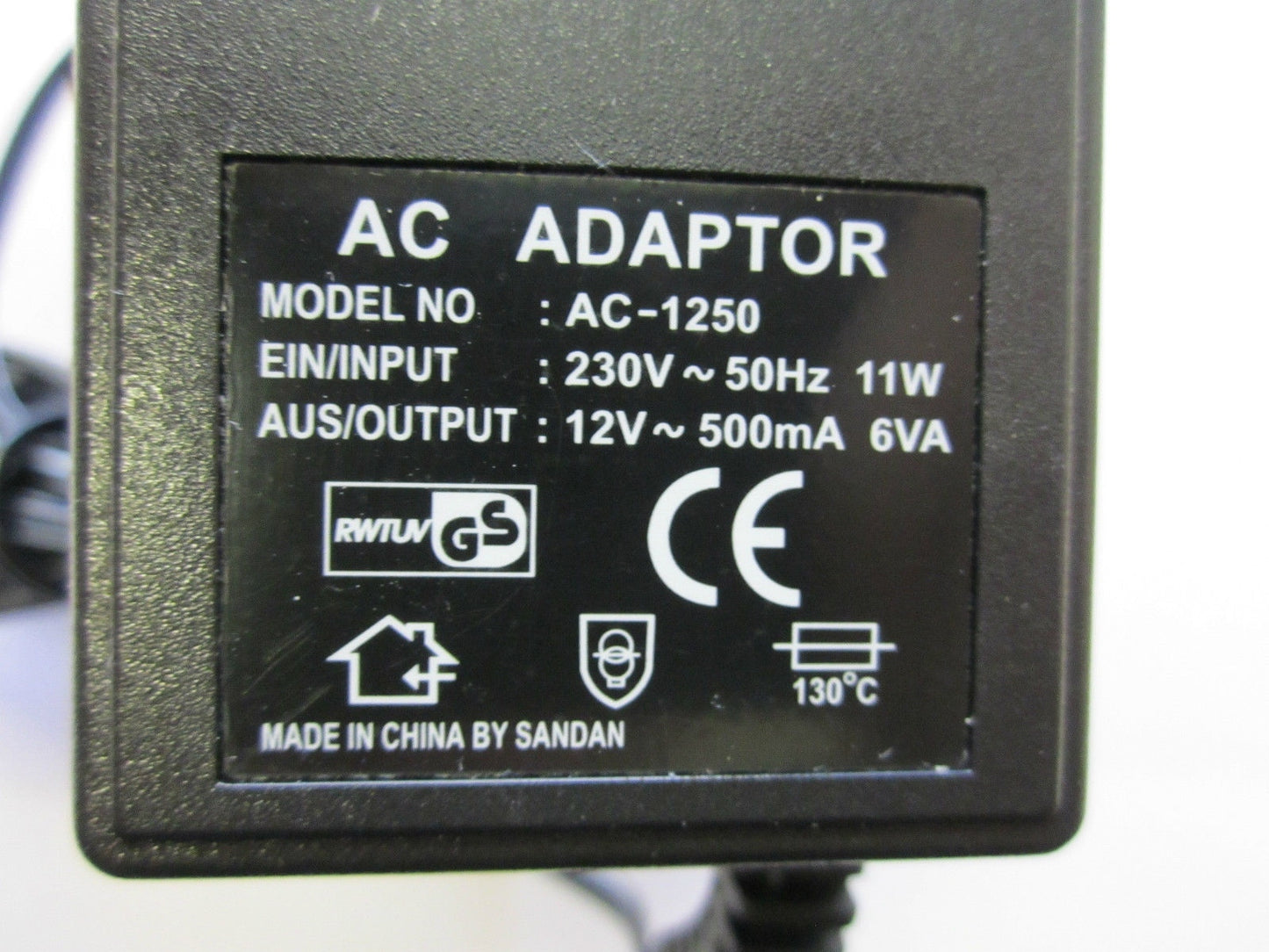 EU European 12V 500mA 6VA AC-AC Linear Adaptor Power Supply Model No AC-1250