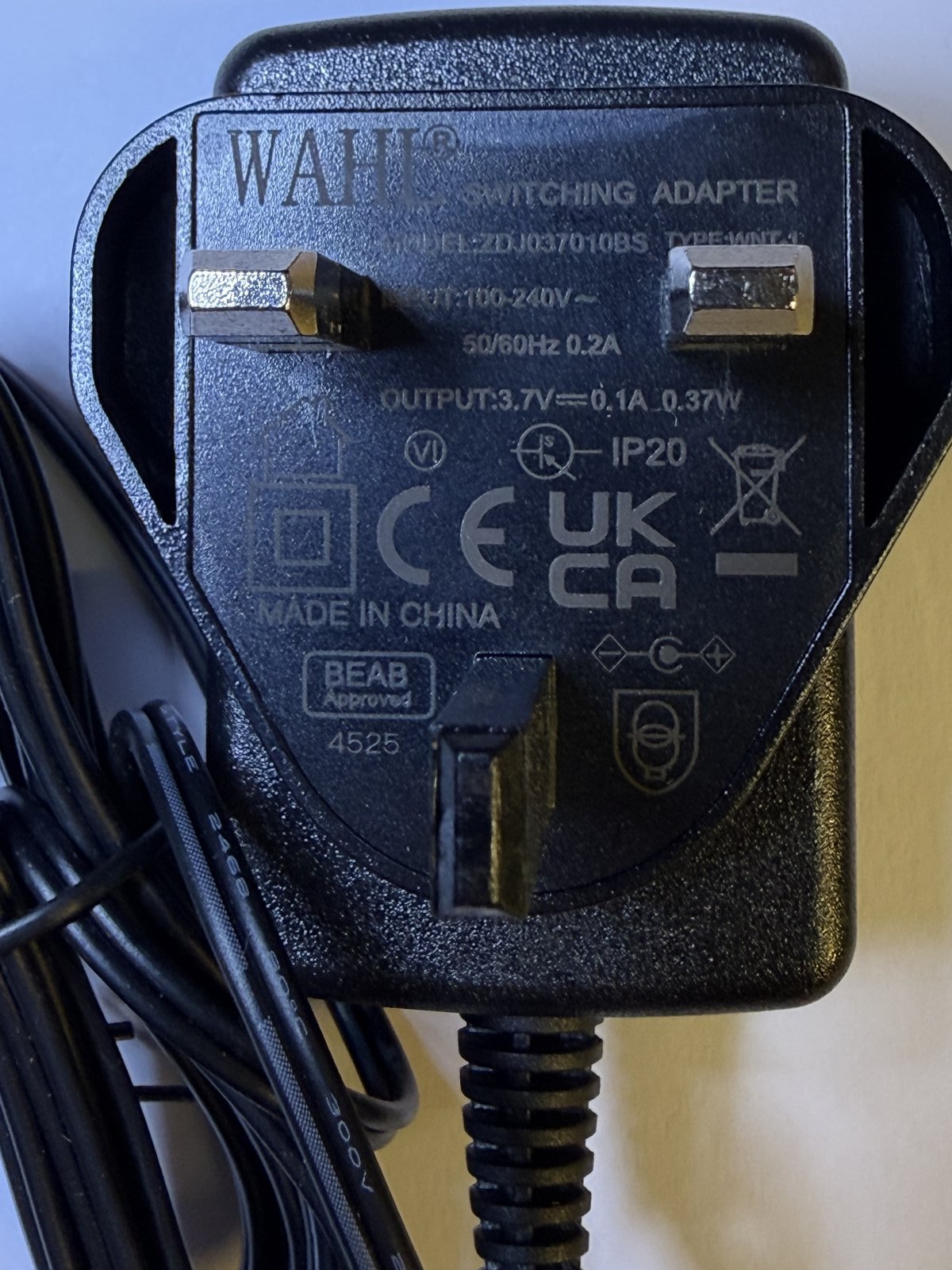 Replacement 3.7V 0.1A 0.37W WAHL Switching Adapter ZDJ037010BS Charger