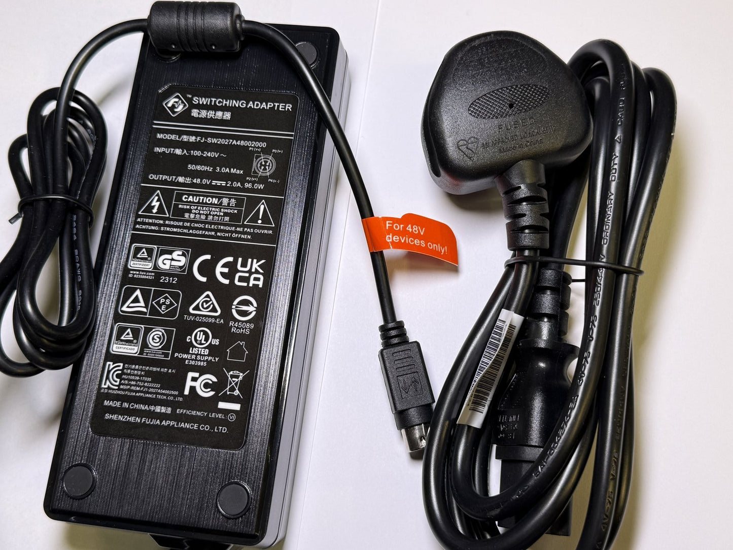 48.0V 2.0A 96.0W 48V 2A Switching Adapter FJ-SW2027A48002000 4 Pin Din + UK Plug