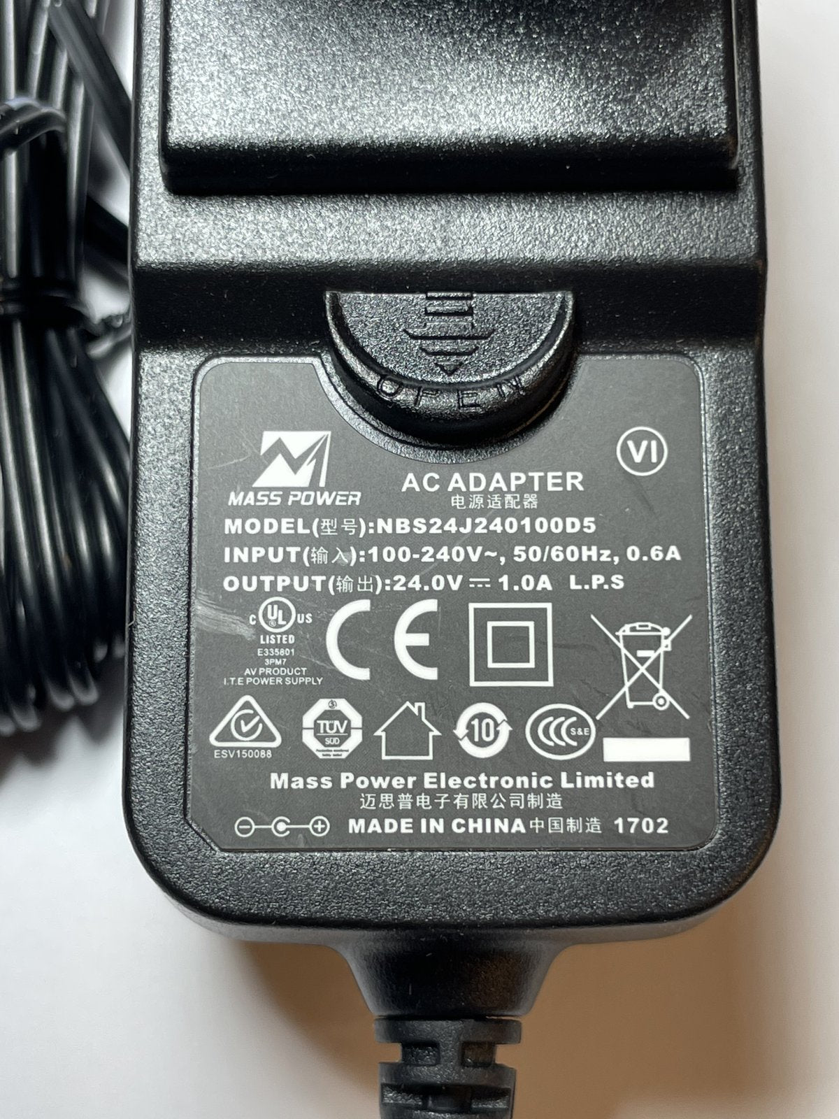 EU PLUG 24V 1A MASS POWER AC ADAPTER NBS24J240100D5 POWER SUPPLY