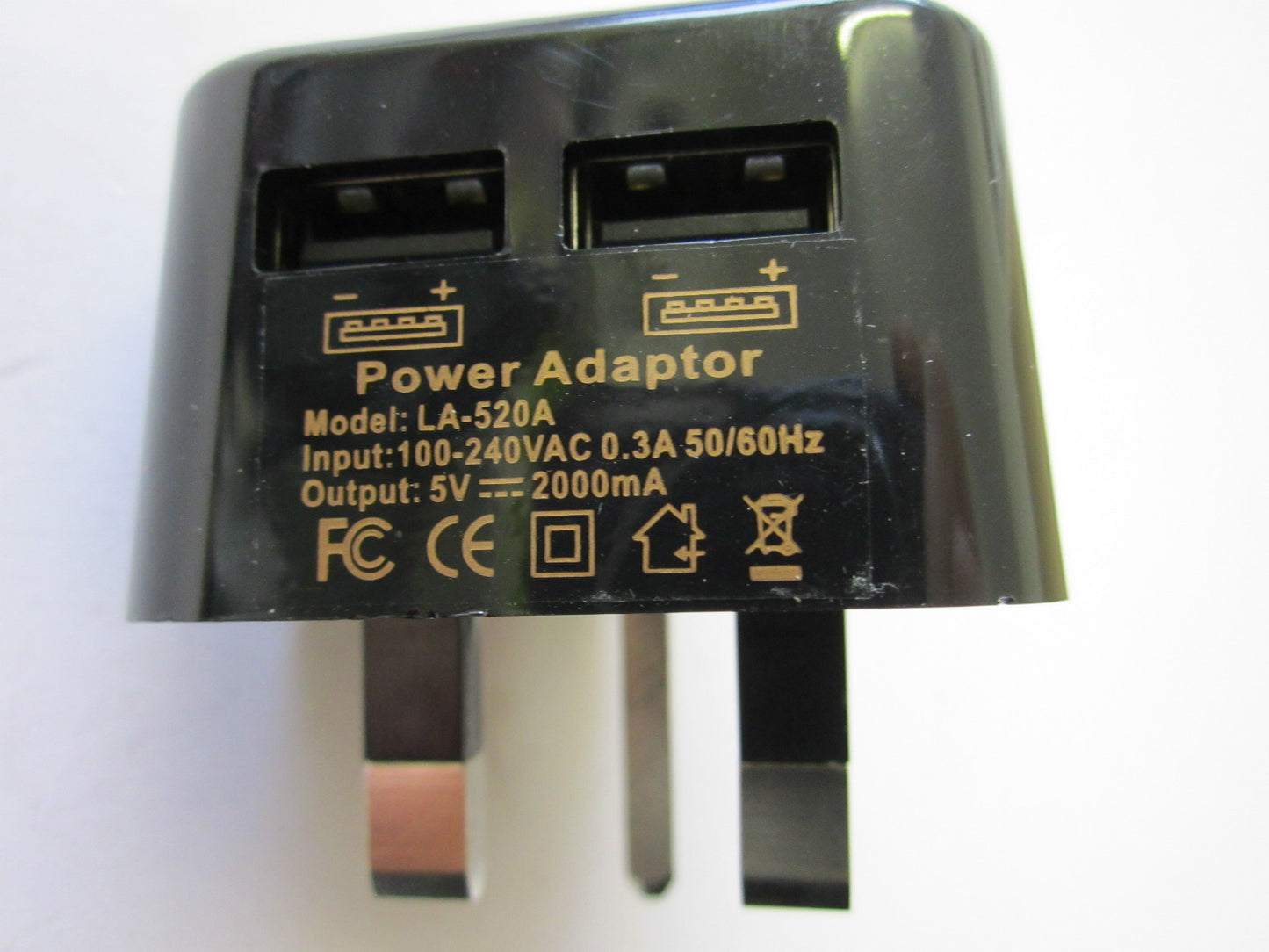 5V 2A 2000mA Black Mains Double USB Port Plug LA-520A AC Power Adaptor Charger