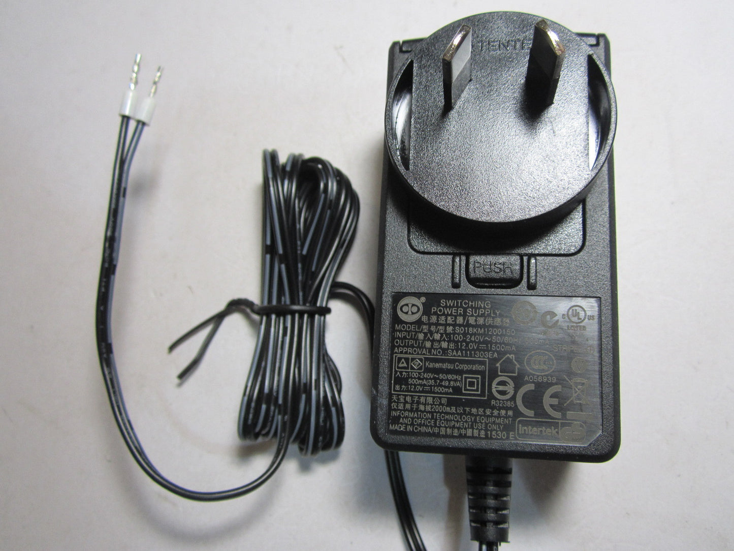 AUS 12.0V 12V 1.5A 1500mA AC-DC Switching Power Supply Adaptor 2 Bare End Wires
