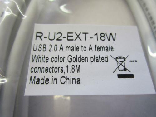 1.8M USB 2.0 A Male to A Female White Extension with Gold Plated Connection