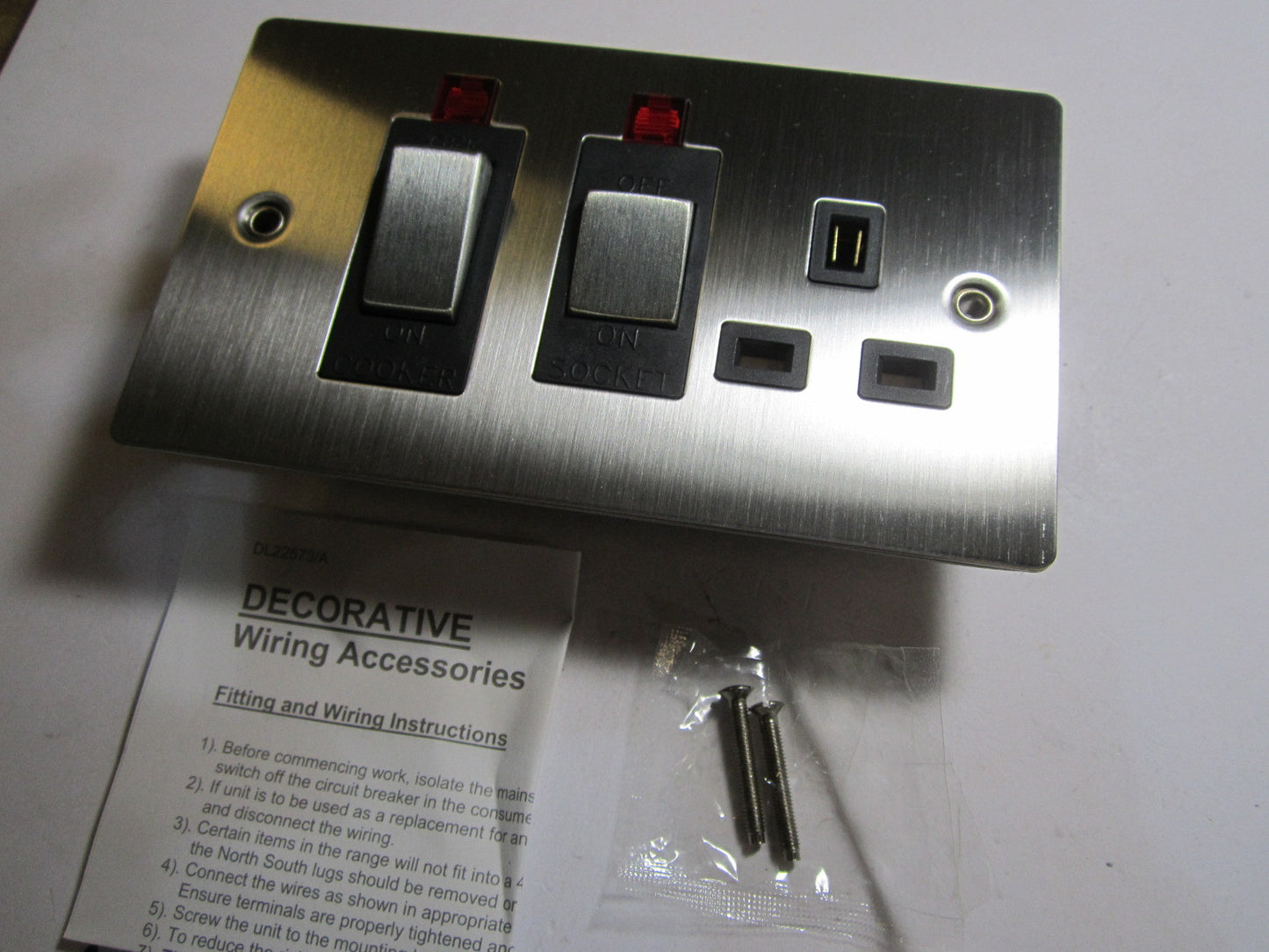 Volex Cooker Control 45A Switch 13A Socket Neon Black Interior Stainless Steel