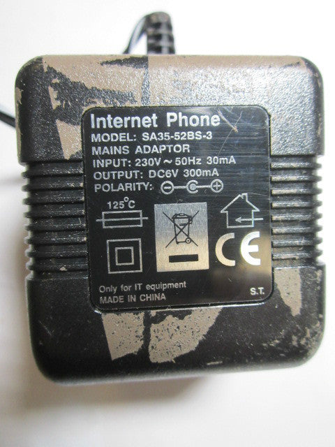 DC6V 6V 300mA Mains Adaptor Power Supply model SA35-52BS-3 for Internet Phone