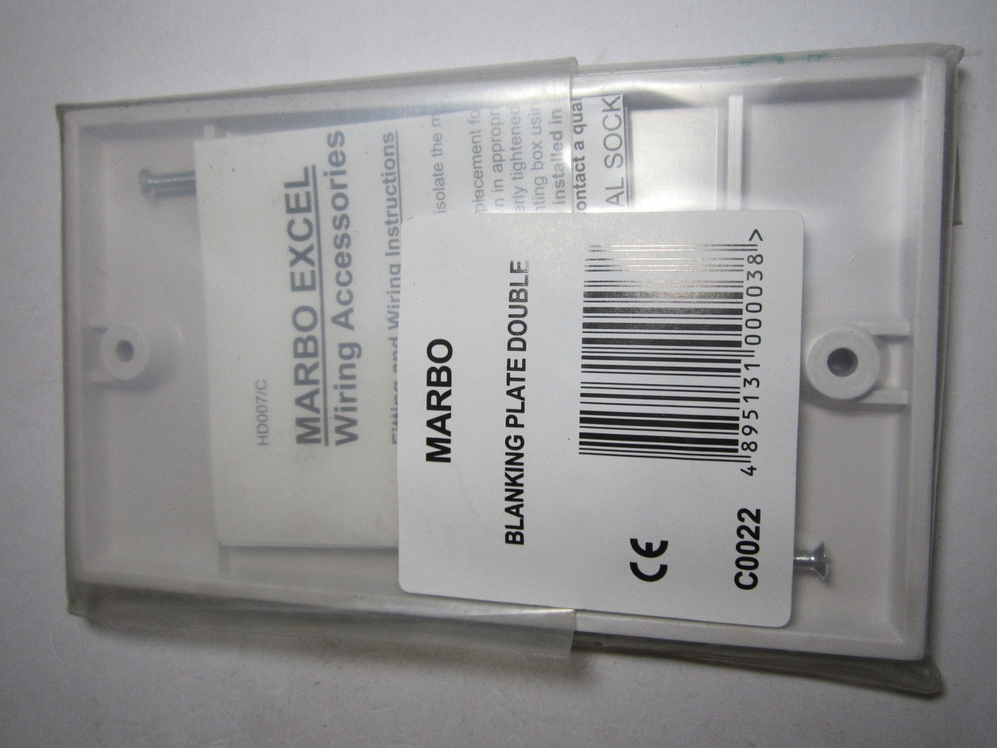 White MARBO Blanking Plate Double C0022 2 Gang with Screws