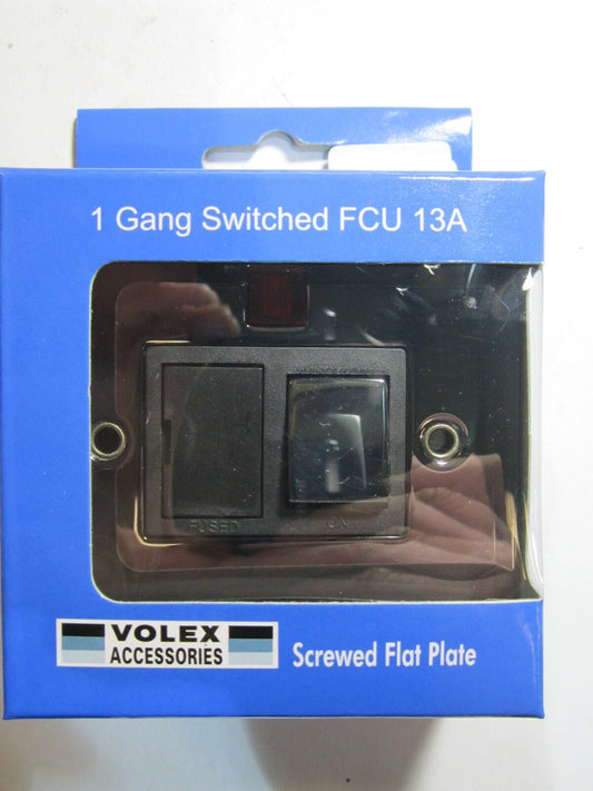 Switched Switch Spur Fused Socket Light Neon Black Nickel Chrome Flat Plate New