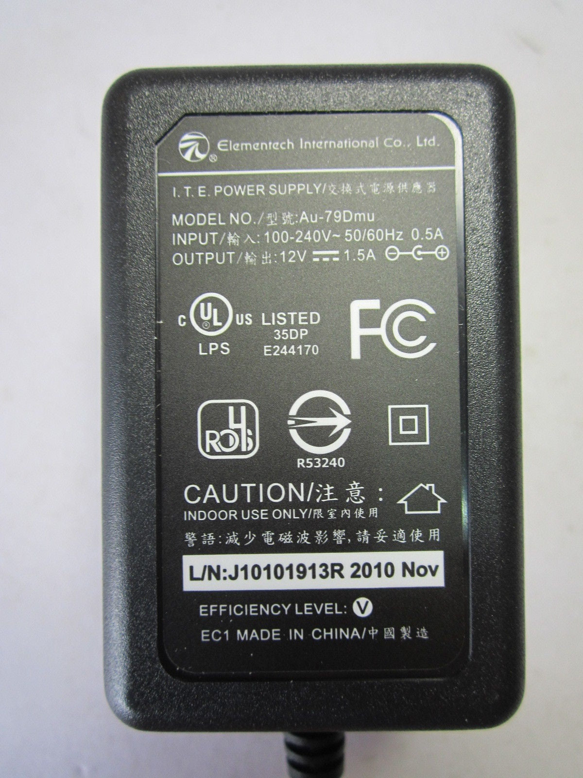 USA Genuine Elementech Au-79Dme I.T.E Power Supply DC 12V 1.5A Switching Adapter