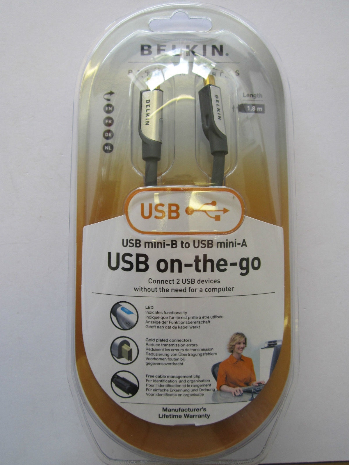 OTG USB MAKE MINI-B TO MINI-A 1.8M Cable Lead Cord to Connect 2 Devices without
