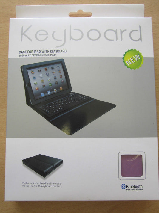 Purple Bluetooth Keyboard Real Leather Carry Case/Stand for Old Apple iPad 1,2,3