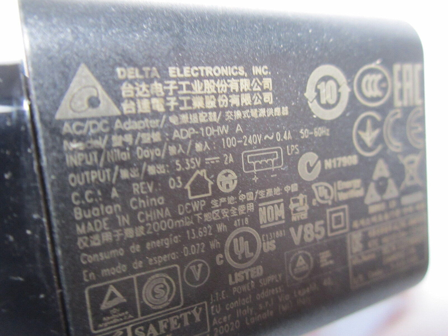 Genuine EU Delta Electronics Inc AC/DC Adapter ADP-10HW A 5.35V 2A USB Plug