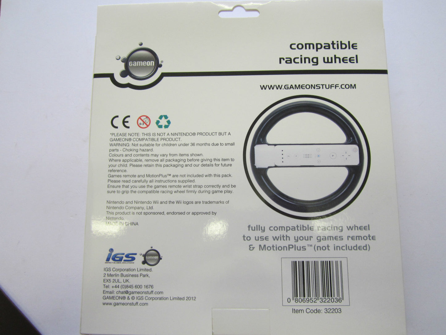 GameOn Wii / MotionPlus Compatable Black Racing Steering Wheel for Controller