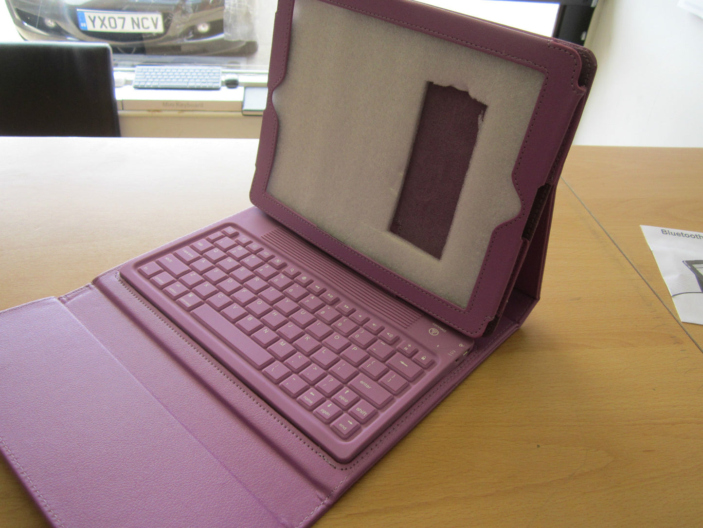 Purple Bluetooth Keyboard Real Leather Carry Folder Case 4 Old Apple iPad 1,2,3