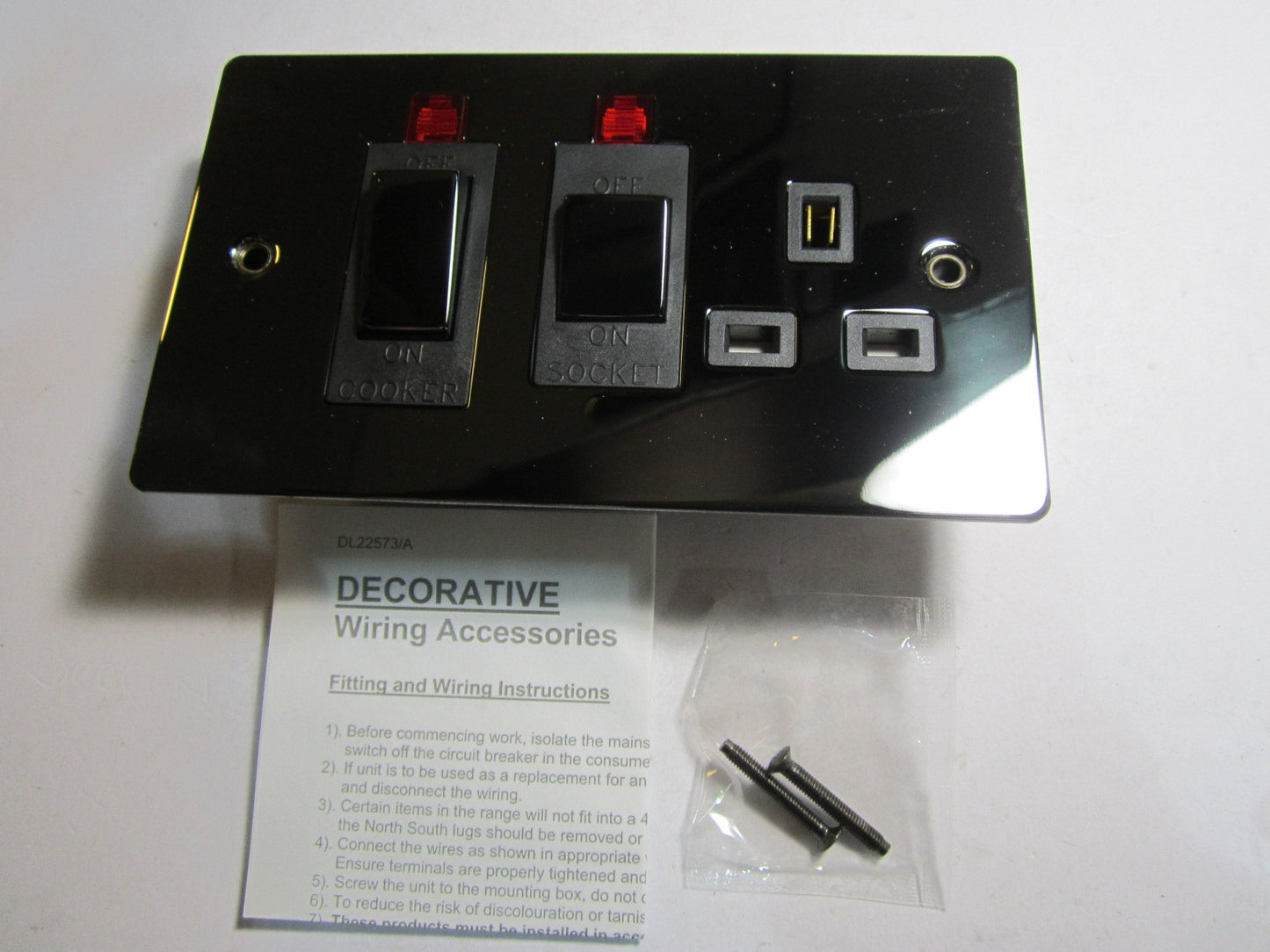 Volex Cooker Control 45A Switch 13A Socket with Neon Black Interior Nickel Flat