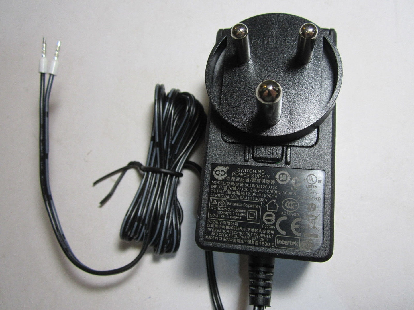 Indian 12V 1.5A 1500mA AC-DC Switching Power Supply Adaptor 2 Bare End Wires