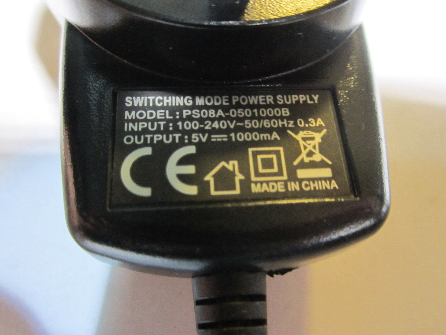 5V 1000mA Switching Mode Power Supply Model PS08A-0501000B 100-240V 50/60Hz 0.3A