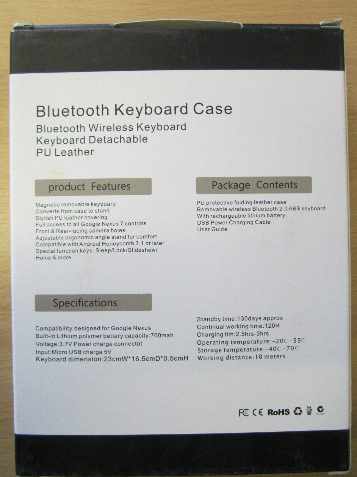 Bluetooth Leather Carry Keyboard Case Stand for ASUS Google Nexus 7 Tablet