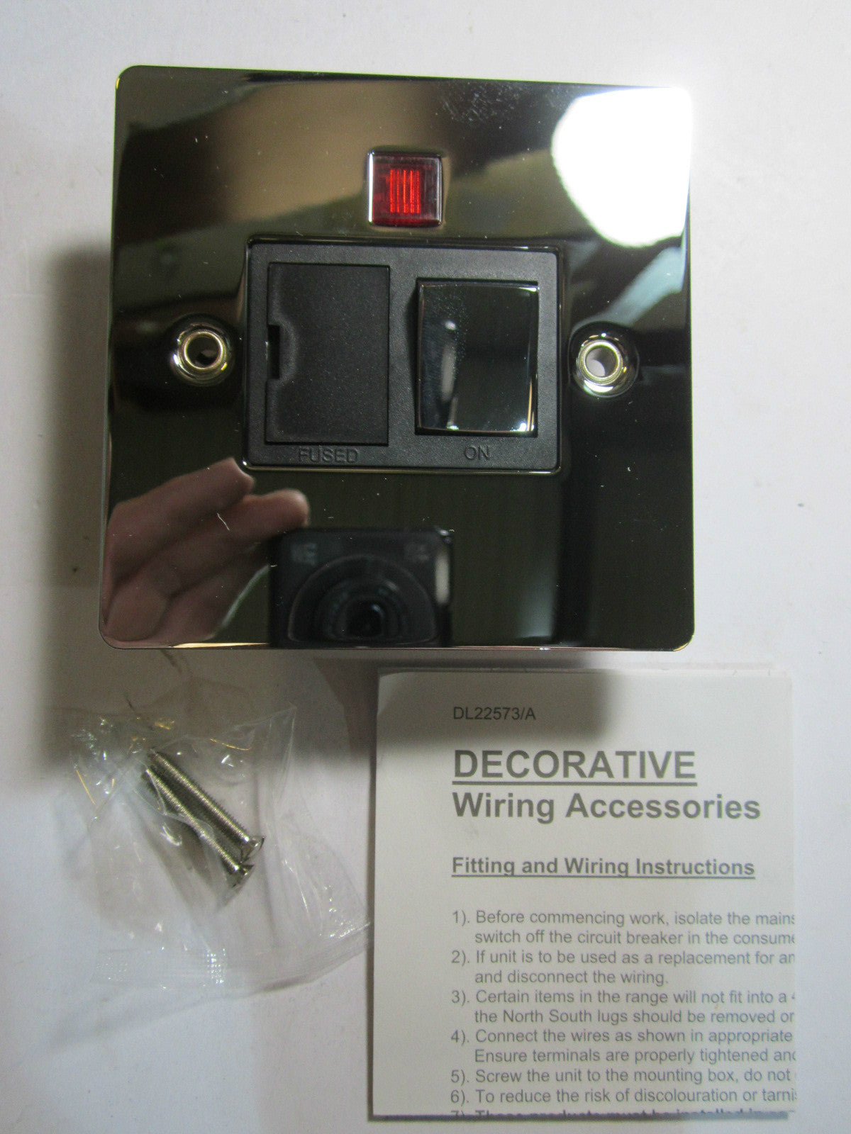 Switched Switch Spur Fused Socket Light Neon Polished Chrome Mirror Flat Plate