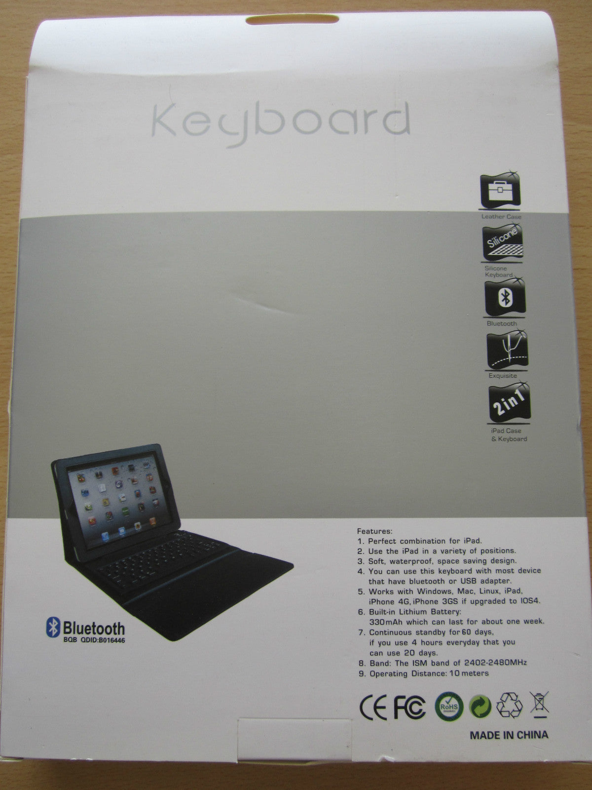 RED Bluetooth Wireless Keyboard Real Leather Carry Case/Stand Apple iPad 1,2,3