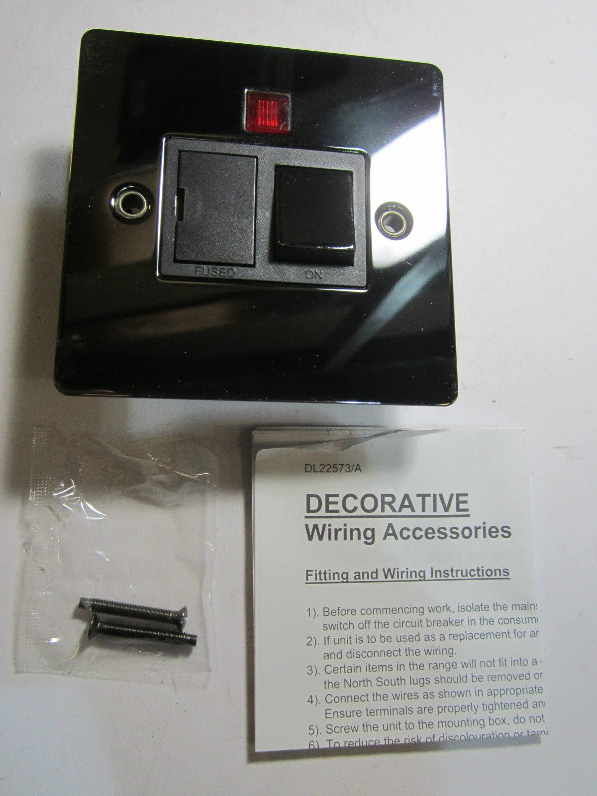 Switched Switch Spur Fused Socket Light Neon Black Nickel Chrome Flat Plate New