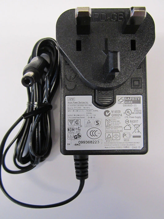 12V 1.5A APD Mains AC-DC Adaptor Power Supply Charger for model WA-18G12K
