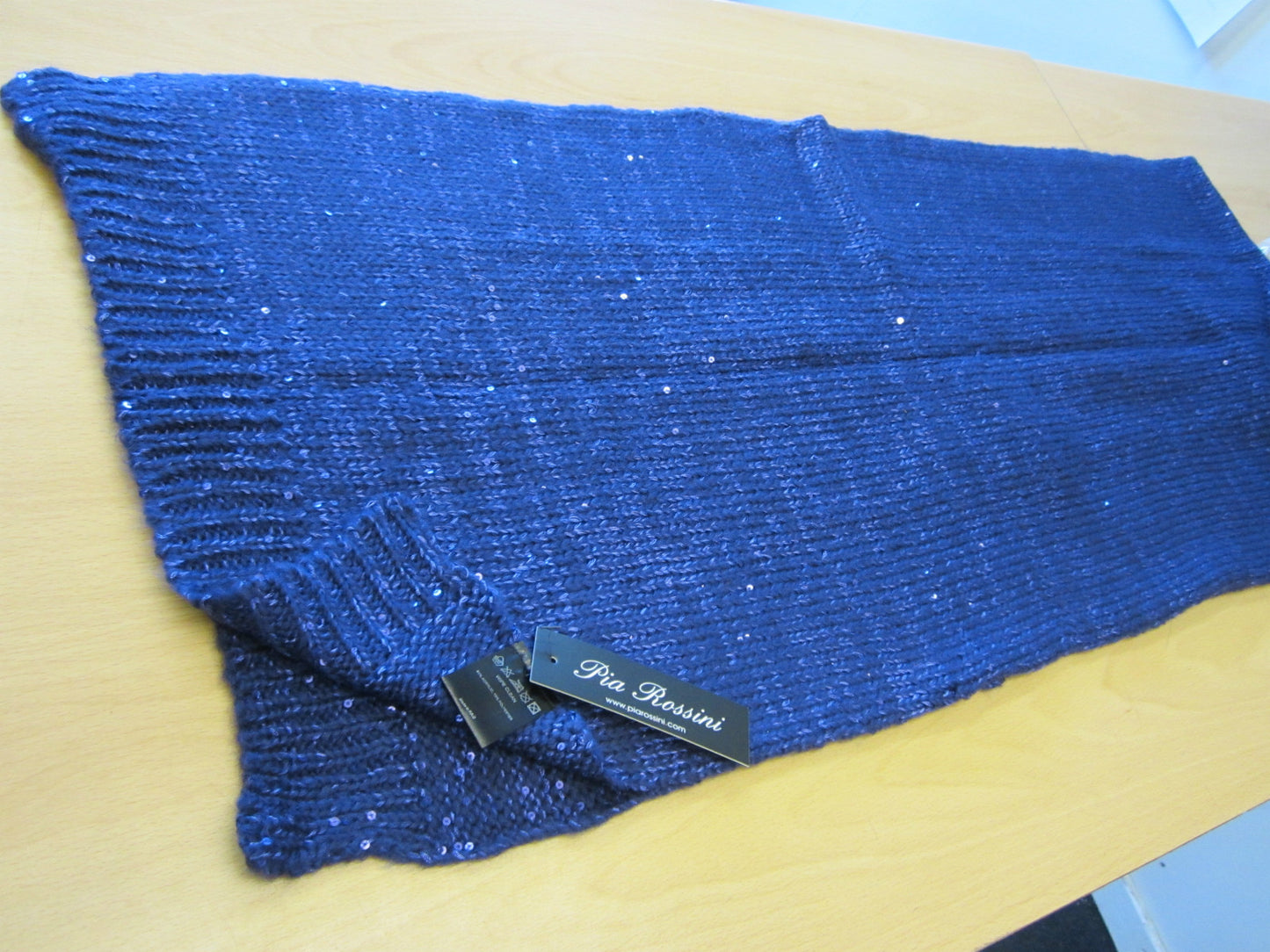 Pia Rossini Kasha Knitted Scarf Sapphire (Purple) with Sequins Vintage Style