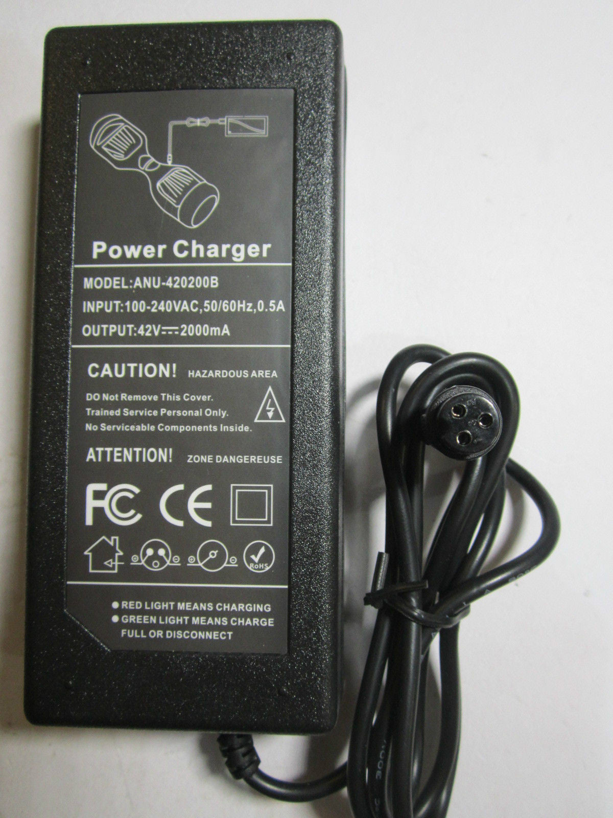 EU 42V 2A 42.0V 2.0A AC Adaptor Power Supply Charger 3 Pin Hole Round Connector