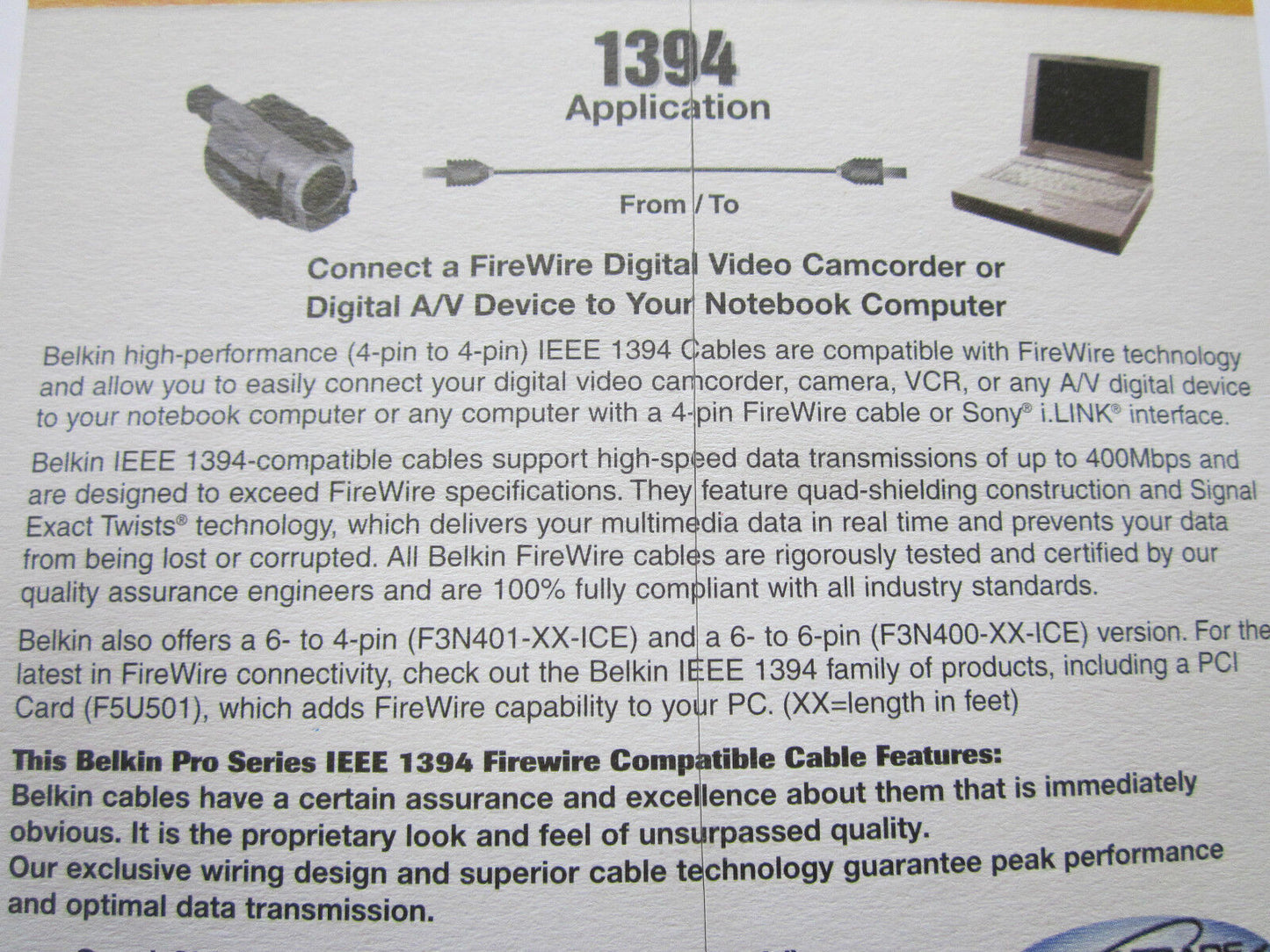FIREWIRE Data Cable IEEE 1394 for Panasonic NV-GS27 Digital Video Camera