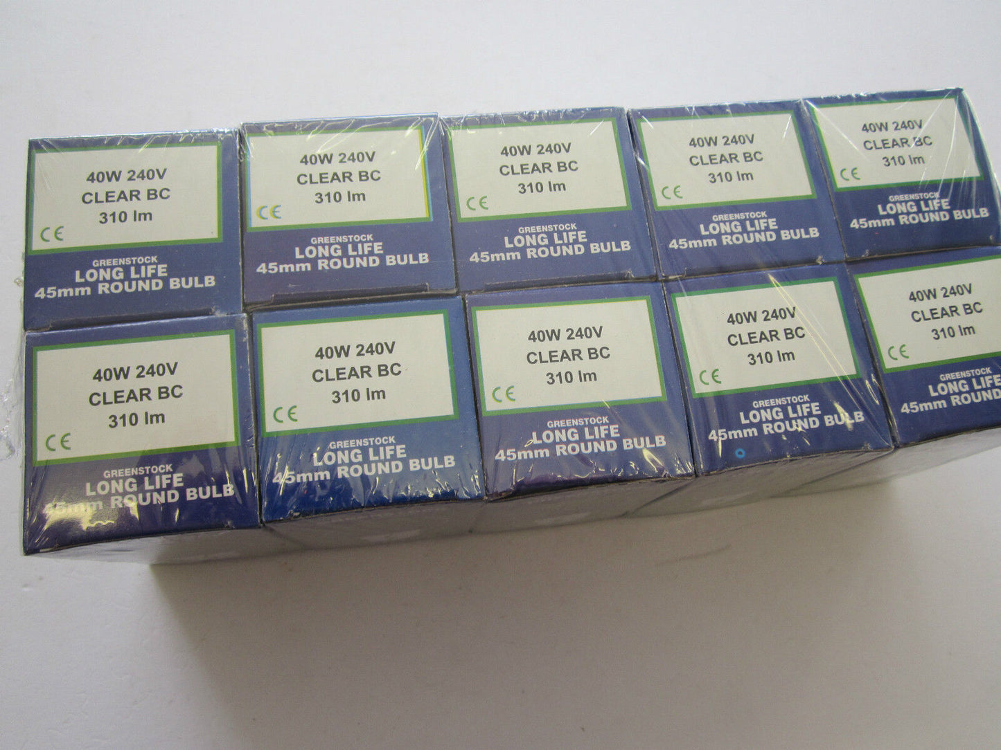 10 x GREENSTOCK 45mm 40W BC Round Clear 8000hr Light Bulb Golf Ball 310lm 240V