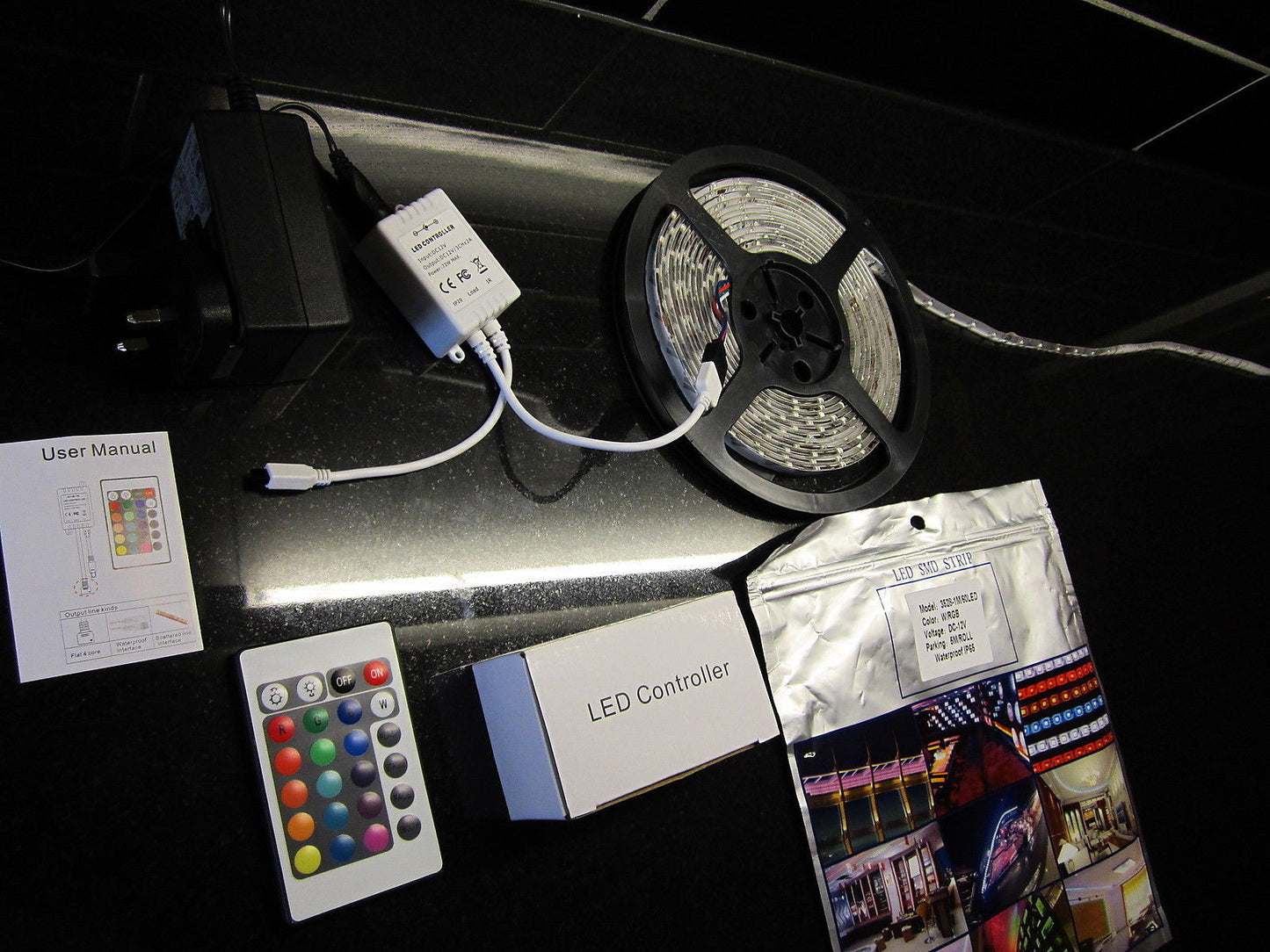 5M Waterproof 3528 RGB LED Strip Light 60LEDs/m Multi  Color+ IR Remote+UK Mains