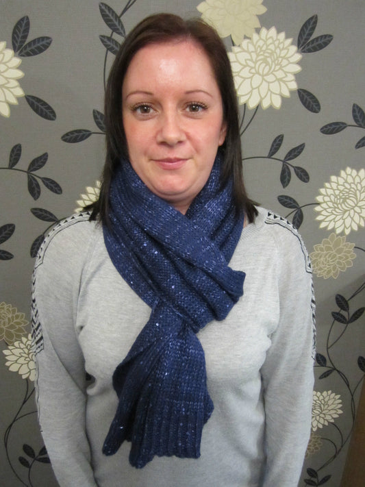Pia Rossini Kasha Knitted Scarf Sapphire (Purple) with Sequins Vintage Style