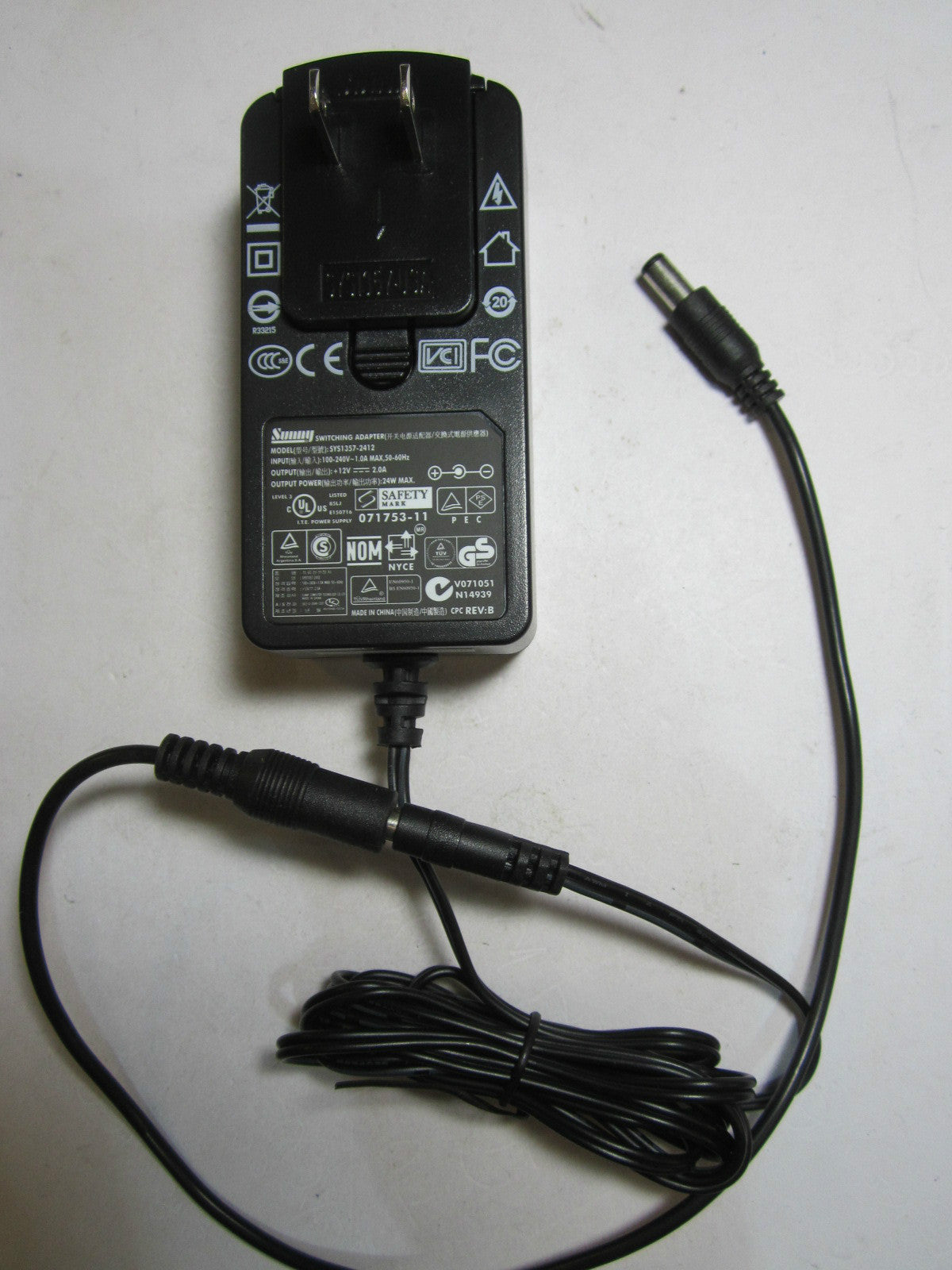 12V 2A 2000mA 12.0V USA AC-DC Switching Adaptor Negative Centre Polarity 5.5mm