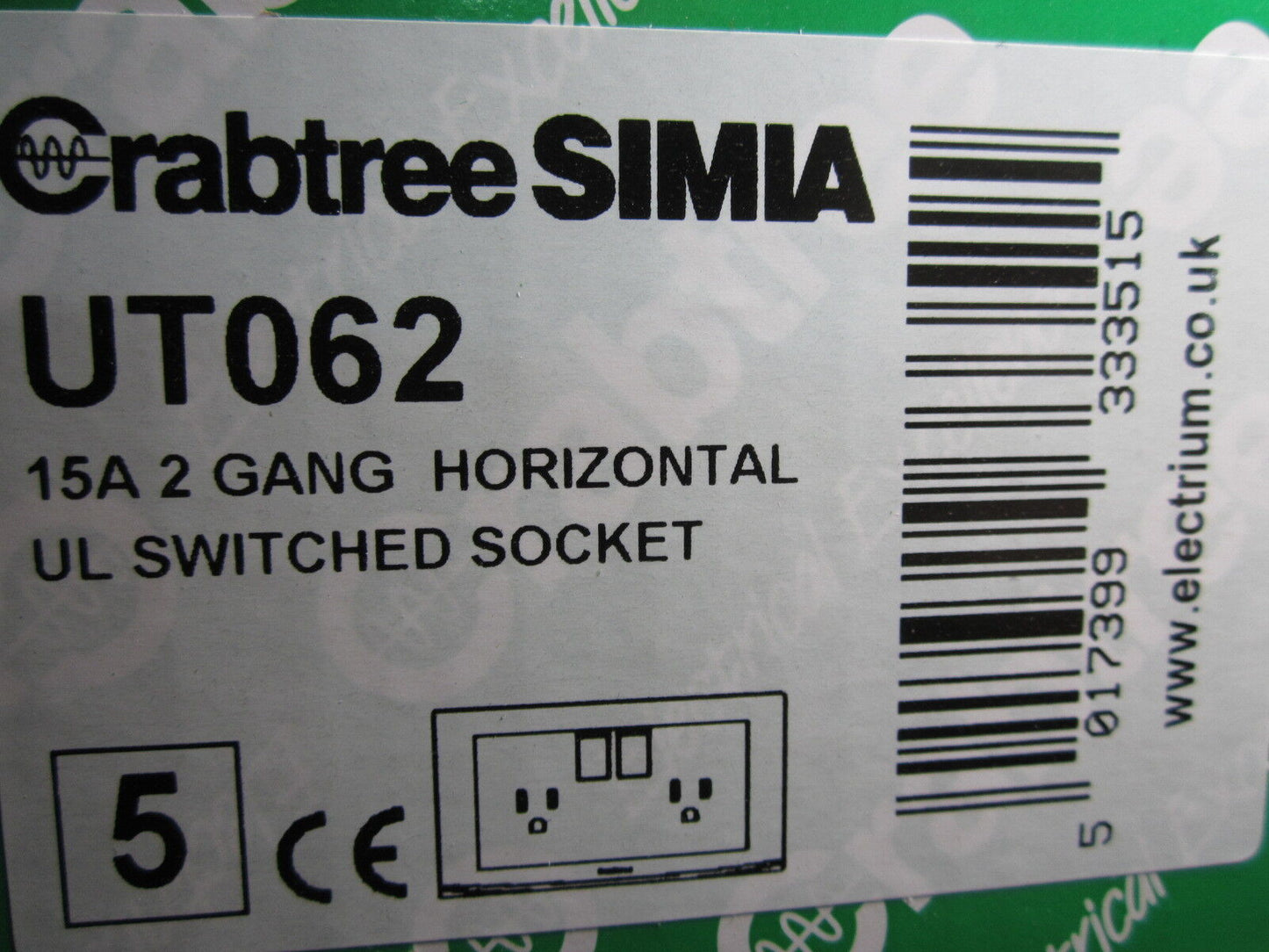 USA CRABTREE SIMIA UT062 15A 2 GANG HORIZONTAL UL SWITCHED PLUG SOCKET AMERICAN