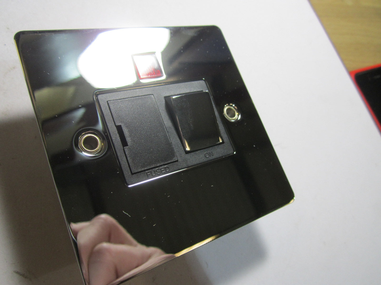 Switched Switch Spur Fused Socket Light Neon Polished Chrome Mirror Flat Plate