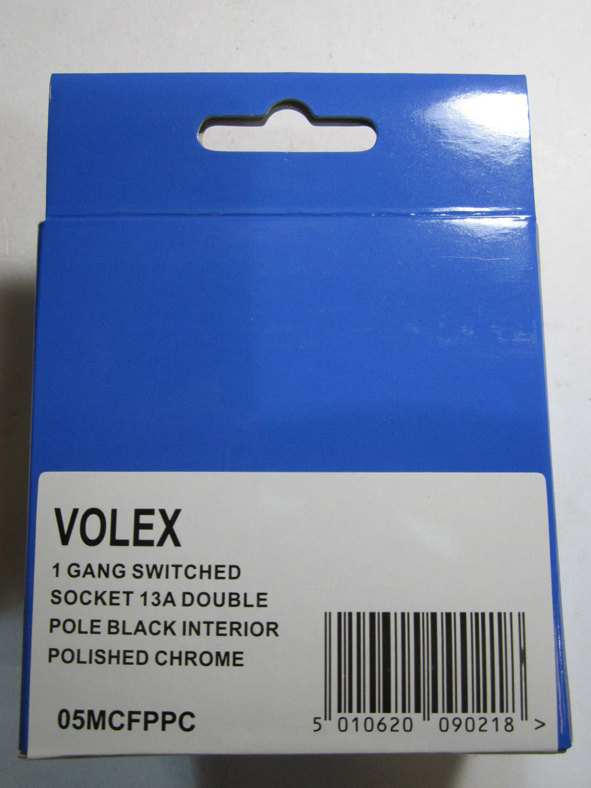 Volex 1 Gang Switched Socket 13A Double Pole Black Interior Polished Chrome Flat