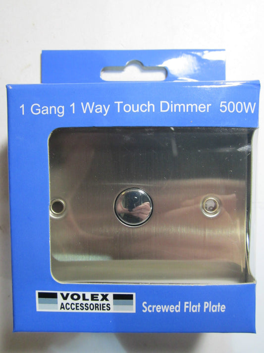 Volex 1 Gang 1 Way Touch Dimmer 500W Mains/Low Voltage Stainless Steel Flat