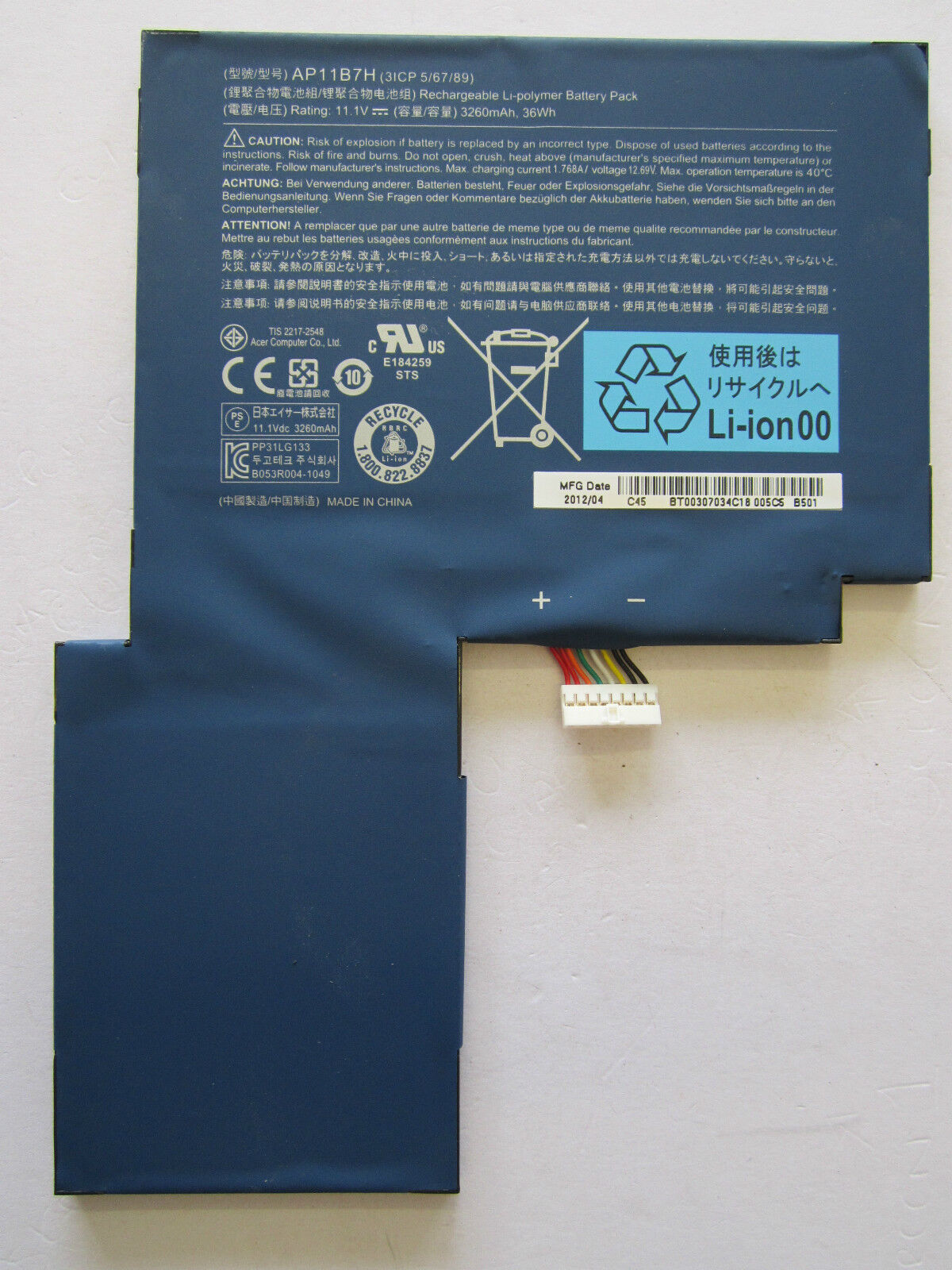 Genuine ACER Tab Iconia BT.00307.034 BT.00303.024 AP11B7H 11.1V 3260mAh Battery