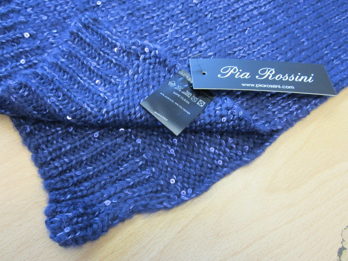 Pia Rossini Kasha Knitted Scarf Sapphire (Purple) with Sequins Vintage Style