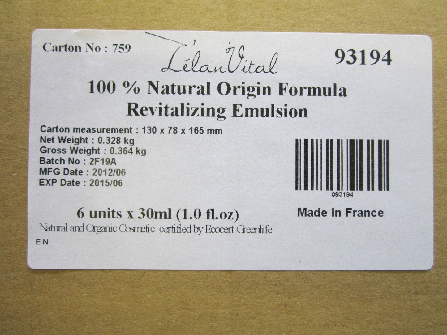 L'élan Vital Organics 100% Natural Origin Revitalizing Emulsion 30ml