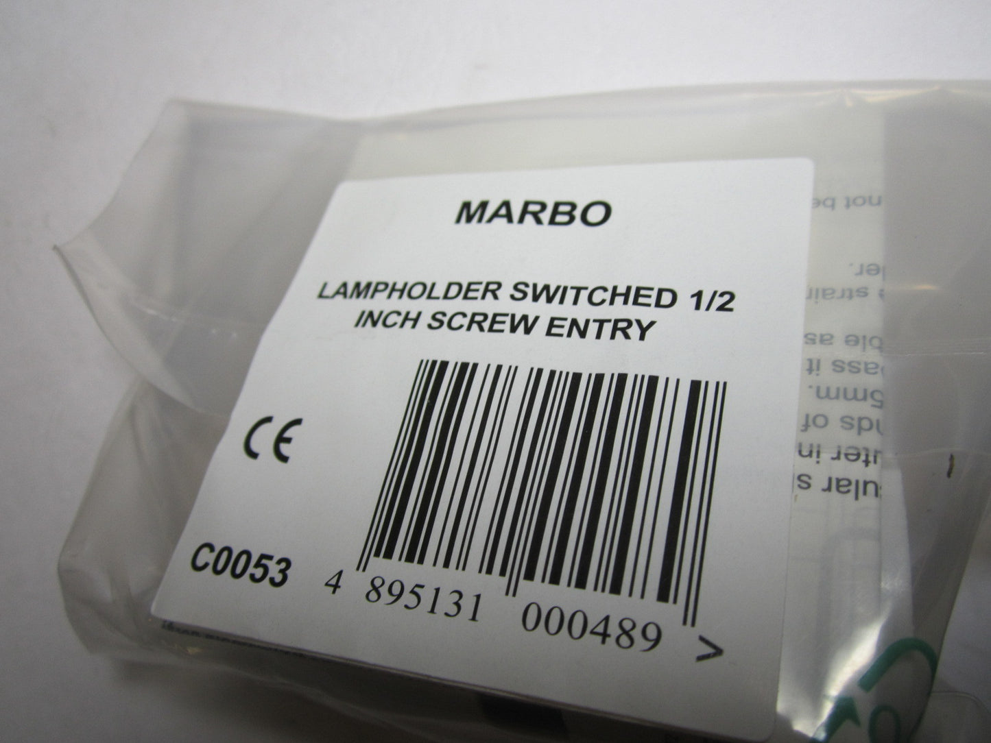 White MARBO Lampholder Switched 1/2 Inch Screw Entry C0053 T2 Rated Max 100W
