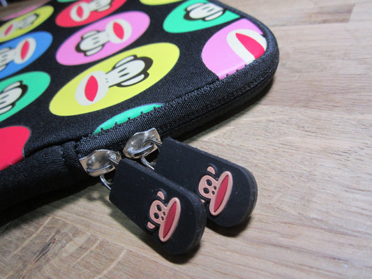 Black Monkey Soft Ipad Pouch Case Sleeve Bag with Circles and 1 Zipped Section