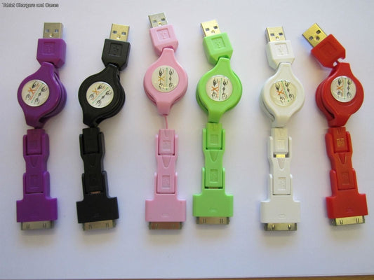 White USB MINI/Micro/Apple Iphone/Ipad/Ipod Universal Retractable Cable Lead